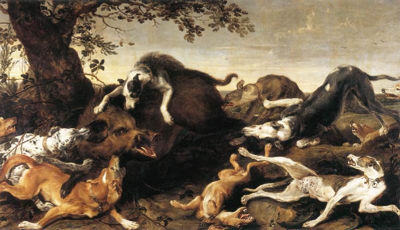 SNYDERS, Frans Wild Boar Hunt  t France oil painting art